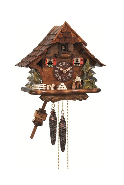 Chalet Style Black Forest 1-day cuckoo clock with moving wood cutter 27 cm by Engstler