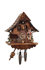 Chalet Style Black Forest 1-day musical cuckoo clock with moving dancers & rocking horse & waterwheel, moving dancers 35 cm by Engstler