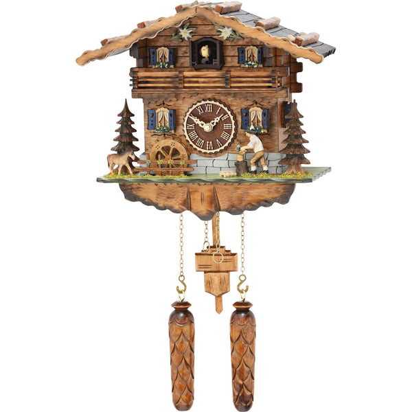  Cuckoo Clock - Chalet style quartz cuckoo clock with moving wood chopper & mill wheel with music 31 cm by Trenkle Uhren - Cuckoo Collections