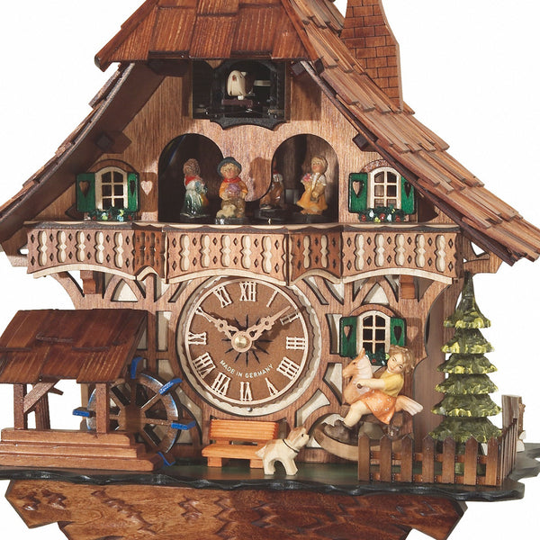 Chalet Style Black Forest 1-day musical cuckoo clock with moving dancers & rocking horse & waterwheel 34 cm by Engstler