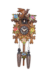 Carved battery-powered cuckoo clock with cuckoo bird and five maples leaves (Painted) 22 cm by Engstler