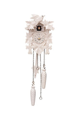 Carved battery-powered cuckoo clock with cuckoo bird and five maples leaves, with music (White) 22 cm by Engstler