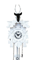 Carved 1-day cuckoo clock with deer head and carved leaves (Black & white) 30 cm by Engstler