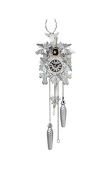 Carved battery-powered cuckoo clock with deer head and five maples leaves (Silver & white) 30 cm by Engstler