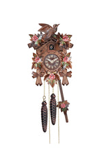 Carved battery-powered cuckoo clock with cuckoo bird and five maples leaves with music (Painted flowers) 22 cm by Engstler