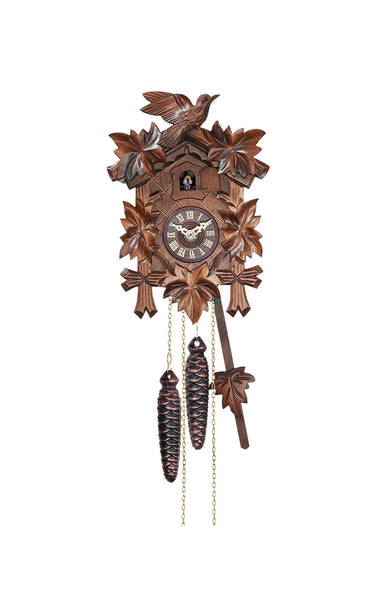 Carved battery-powered cuckoo clock with cuckoo bird and five maples leaves 22 cm by Engstler
