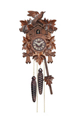 Carved battery-powered cuckoo clock with cuckoo bird and five maples leaves, with music 22 cm by Engstler