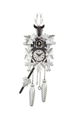 Carved battery-powered cuckoo clock with deer head and five maples leaves (Silver & black) 42 cm by Engstler