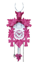 Carved battery-powered cuckoo clock with deer head and five maples leaves, with music (Pink & white) 42 cm by Engstler