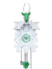 Carved battery-powered cuckoo clock with deer head and five maples leaves (White & green) 42 cm by Engstler