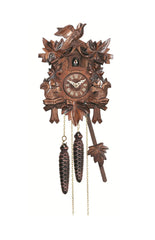 Carved battery-powered cuckoo clock with cuckoo bird, two squirrels, five maples leaves, with music 22 cm by Engstler