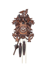 Carved battery-powered cuckoo clock with large cuckoo bird, two smaller birds, five leaves 26 cm by Engstler