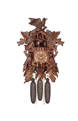 Carved 8-day musical cuckoo clock with cuckoo birds and carved leaves (Varnished wood) 40.5 cm by Engstler
