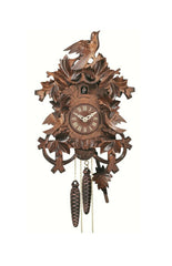 Carved 8-day cuckoo clock with three birds and leaves 34.5 cm by Engstler