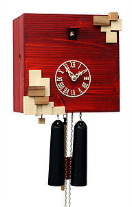  Cuckoo Clock - 'Cube' Modern Art Style Cuckoo Clock 8 day movement (Red) by Rombach & Haas - Cuckoo Collections