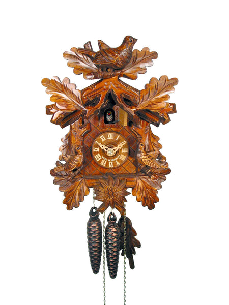  Cuckoo Clock - Carved 1-day 3 Birds & Oak Leaves cuckoo clock 26cm by August Schwer - Cuckoo Collections