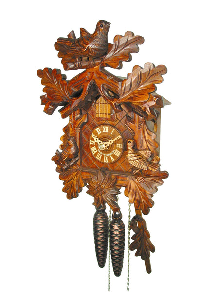  Cuckoo Clock - Carved 1-day 3 Birds & Oak Leaves cuckoo clock 26cm by August Schwer - Cuckoo Collections