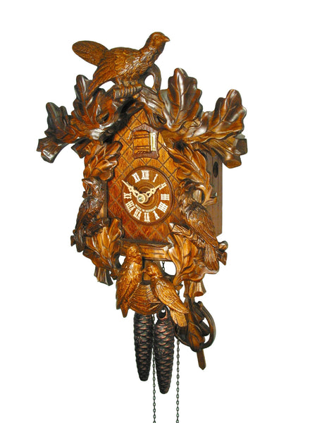  Cuckoo Clock - Carved 1-day 5 Birds & Oak Leaves cuckoo clock 32cm by August Schwer - Cuckoo Collections