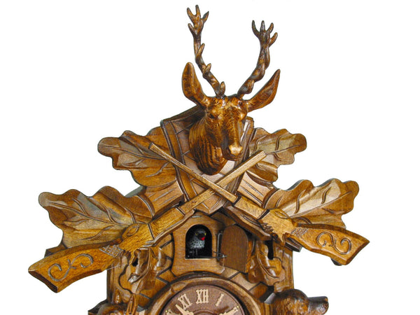  Cuckoo Clock - Carved 1-day Hunting Dogs cuckoo clock 29cm by August Schwer - Cuckoo Collections