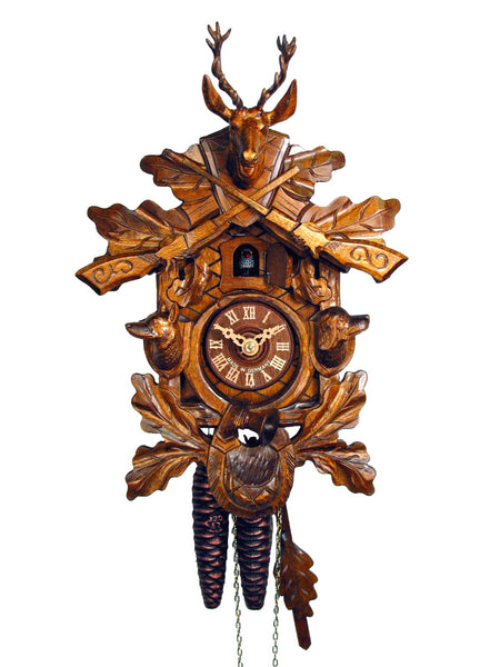  Cuckoo Clock - Carved 1-day Hunting Dogs cuckoo clock 29cm by August Schwer - Cuckoo Collections