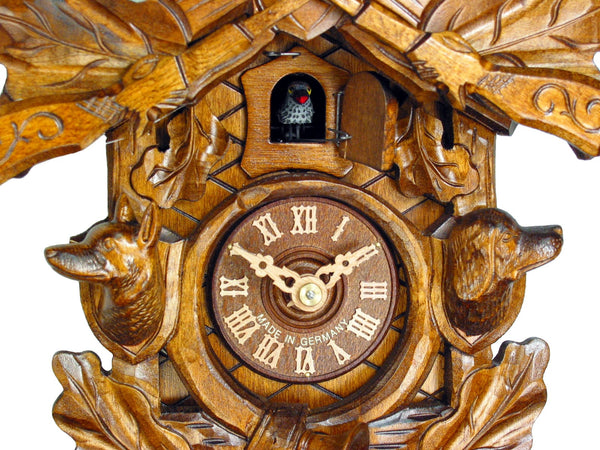  Cuckoo Clock - Carved 1-day Hunting Dogs cuckoo clock 29cm by August Schwer - Cuckoo Collections