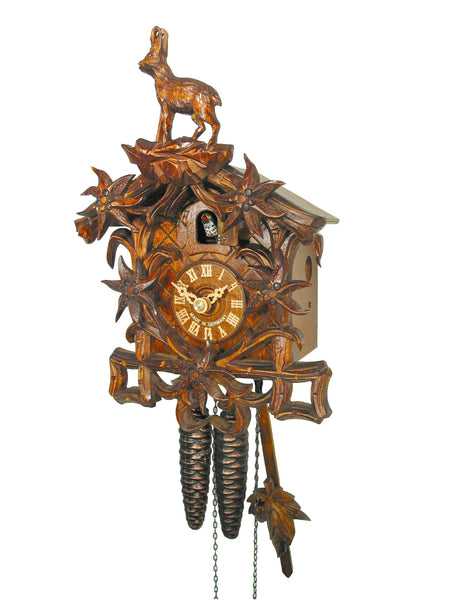  Cuckoo Clock - Carved 1-day Ibex & Edelweiss cuckoo clock 27cm by August Schwer - Cuckoo Collections