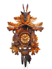  Cuckoo Clock - Carved 1-day hunting style cuckoo clock 46cm by August Schwer - Cuckoo Collections