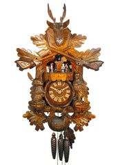  Cuckoo Clock - Carved 1-day hunting style cuckoo clock with music 49cm by August Schwer - Cuckoo Collections