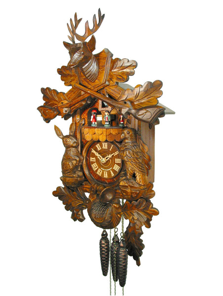  Cuckoo Clock - Carved 1-day hunting style cuckoo clock with music 49cm by August Schwer - Cuckoo Collections