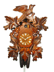  Cuckoo Clock - Carved 8-day cuckoo clock with three birds and leaves 48cm by August Schwer - Cuckoo Collections