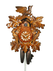  Cuckoo Clock - Carved 8-day cuckoo clock with three birds and leaves 39cm by August Schwer - Cuckoo Collections