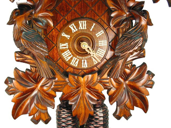  Cuckoo Clock - Carved 8-day cuckoo clock with three birds and leaves 39cm by August Schwer - Cuckoo Collections