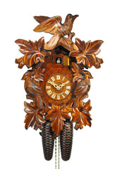 Cuckoo Clock - Carved 8-day cuckoo clock with three birds and seven leaves 35cm by August Schwer - Cuckoo Collections