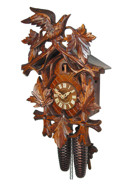  Cuckoo Clock - Carved 8-day cuckoo clock with a large bird and five maple leaves 38cm by August Schwer - Cuckoo Collections