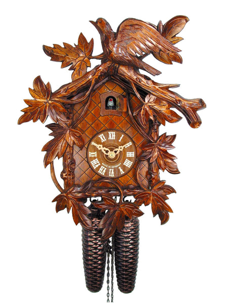  Cuckoo Clock - Carved 8-day cuckoo clock with a large bird and nine maple leaves 34cm by August Schwer - Cuckoo Collections