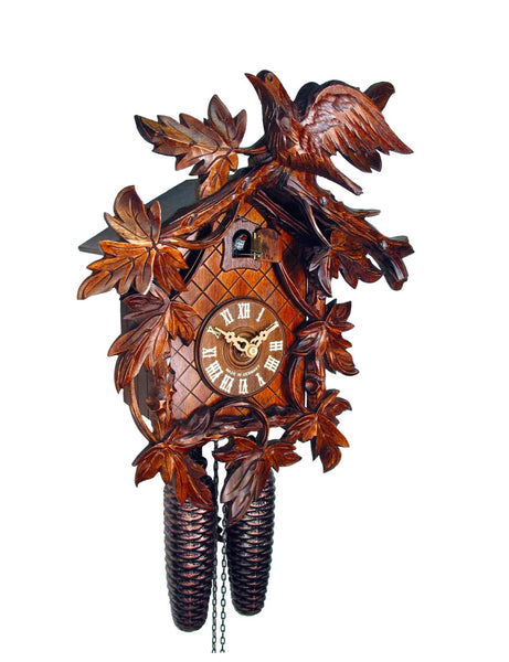  Cuckoo Clock - Carved 8-day cuckoo clock with a large bird and nine maple leaves 34cm by August Schwer - Cuckoo Collections