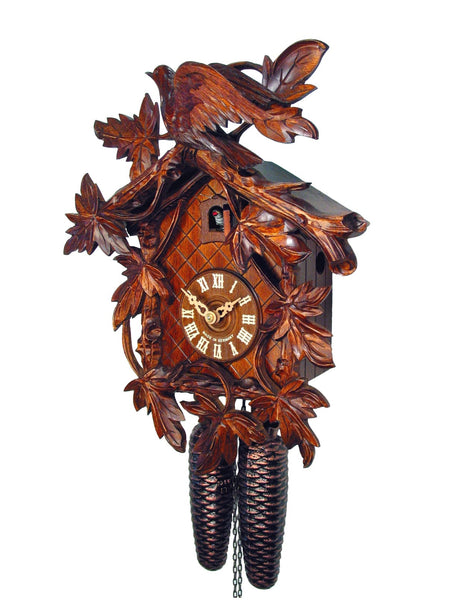  Cuckoo Clock - Carved 8-day cuckoo clock with a large bird and nine maple leaves 34cm by August Schwer - Cuckoo Collections