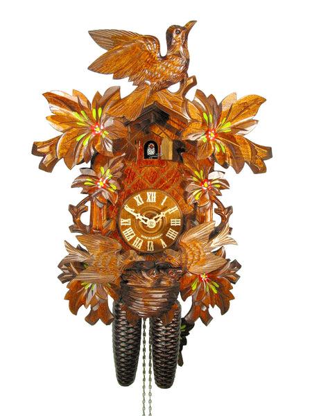  Cuckoo Clock - Carved 8-day cuckoo clock with birds and nest 41cm by August Schwer - Cuckoo Collections