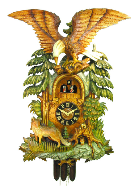  Cuckoo Clock - Carved 8-day musical cuckoo clock with eagle & fox 94cm by August Schwer - Cuckoo Collections