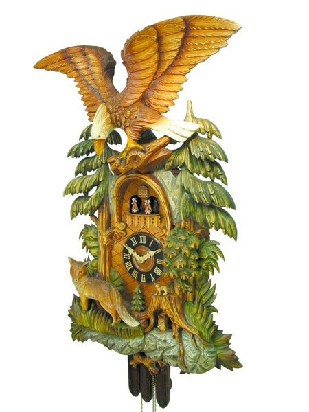  Cuckoo Clock - Carved 8-day musical cuckoo clock with eagle & fox 94cm by August Schwer - Cuckoo Collections