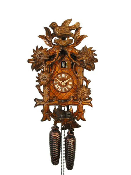  Cuckoo Clock - Carved 8-day cuckoo clock with Edelweiss Flowers & Bird 36cm by August Schwer - Cuckoo Collections