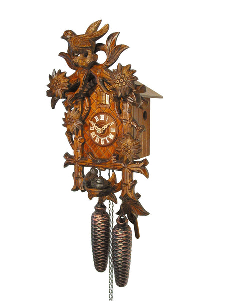  Cuckoo Clock - Carved 8-day cuckoo clock with Edelweiss Flowers & Bird 36cm by August Schwer - Cuckoo Collections