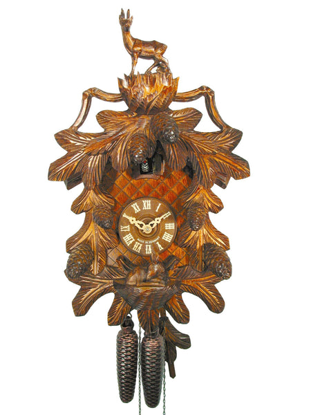  Cuckoo Clock - Carved 8-day cuckoo clock with Ibex & Pine cones 41cm by August Schwer - Cuckoo Collections
