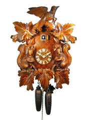  Cuckoo Clock - Carved 8-day squirrel and bird cuckoo clock 48cm by August Schwer - Cuckoo Collections