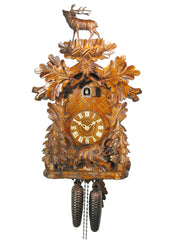  Cuckoo Clock - Carved 8-day cuckoo clock with wild boar and stag 53cm by August Schwer - Cuckoo Collections