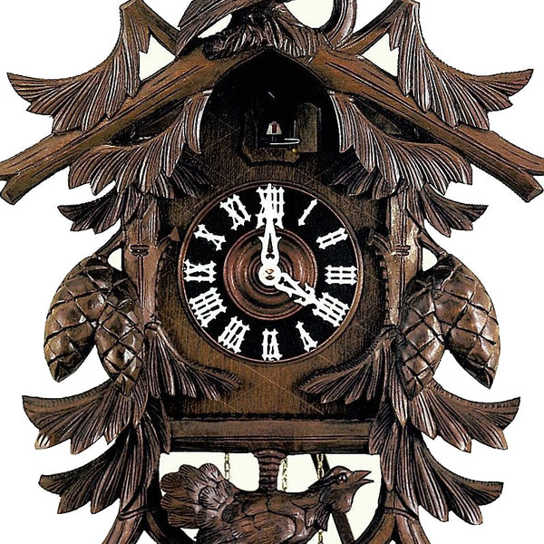  Cuckoo Clock - Carved 8-day cuckoo clock with two turkeys, fir cones and pine leaves 55cm by Hubert Herr - Cuckoo Collections