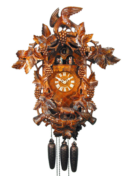  Cuckoo Clock - Carved 8-day musical cuckoo clock with Aesops Fable 'Fox & Raven' and grapes 60cm by August Schwer - Cuckoo Collections