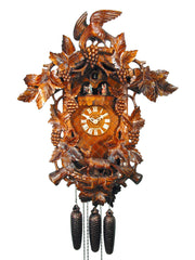  Cuckoo Clock - Carved 8-day musical cuckoo clock with Aesops Fable 'Fox & Raven' and grapes 60cm by August Schwer - Cuckoo Collections