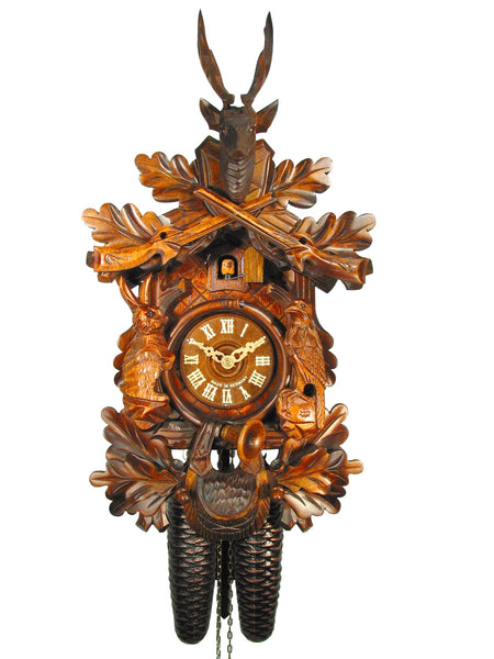  Cuckoo Clock - Carved 8-day hunting style cuckoo clock 41cm by August Schwer - Cuckoo Collections