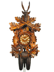  Cuckoo Clock - Carved 8-day hunting style cuckoo clock 41cm by August Schwer - Cuckoo Collections